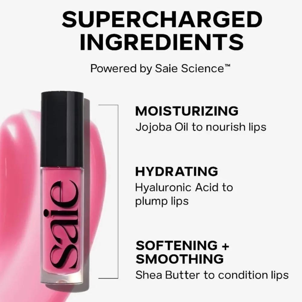 🌻 SAIE Glossybounce High Shine Hydrating Lip Gloss Oil Kiss-Clear New FullSz
